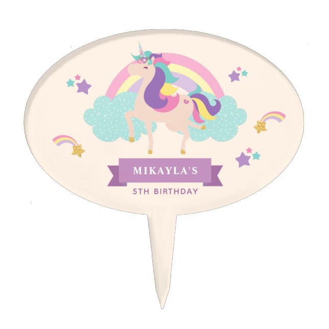 Beige | Cute Rainbow Unicorn Cake Pick (Front)