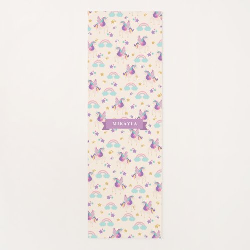 Beige  Cute Rainbow Unicorn Pattern Kids Yoga Mat