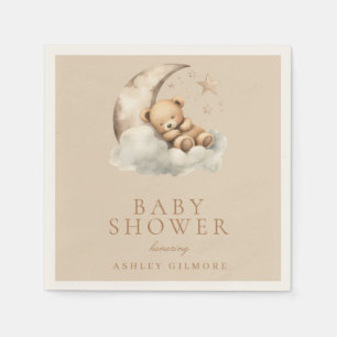 Beige Cute Teddy Bear Neutral Baby Shower Napkins