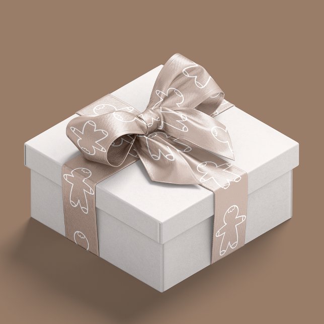 Beige D2AFA1 and White Gingerbread Men Satin Ribbon (Beige and White Gingerbread Men Satin Ribbon)