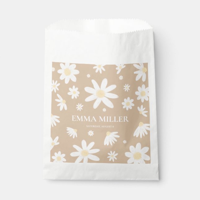 Beige Daisy Flower Favor Bags (Front)