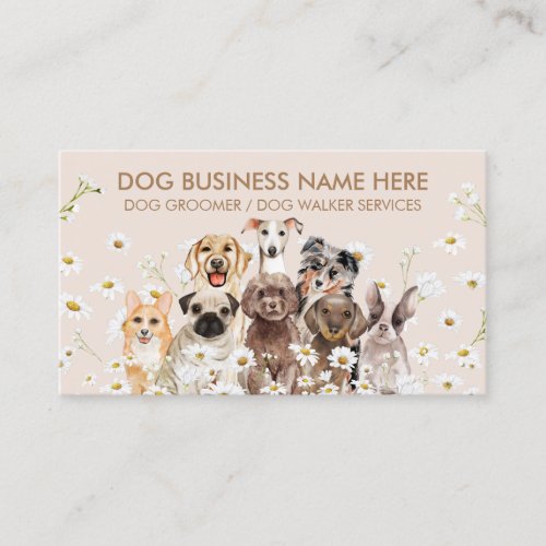 Beige Daisy Flowers Pet Sitter Dog Walker petcare Business Card