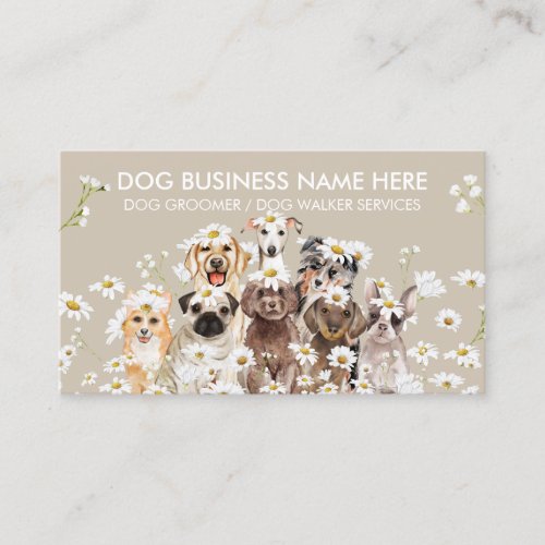 Beige Daisy Flowers Pet Sitter Walker dog petcare Business Card