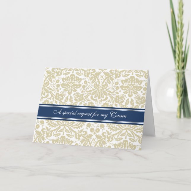Beige Damask Cousin Bridesmaid Invitation Card (Front)
