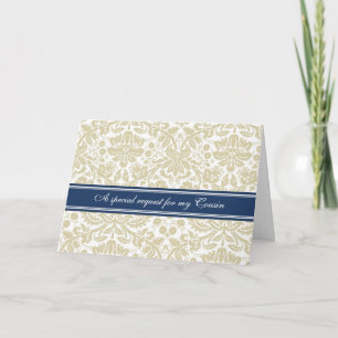 Beige Damask Cousin Bridesmaid Invitation Card