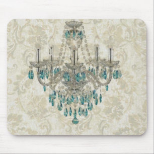beige Damask French Country blue Chandelier Mouse Pad