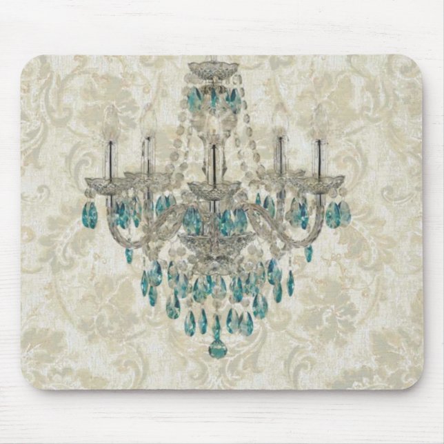 beige Damask French Country blue Chandelier Mouse Pad (Front)