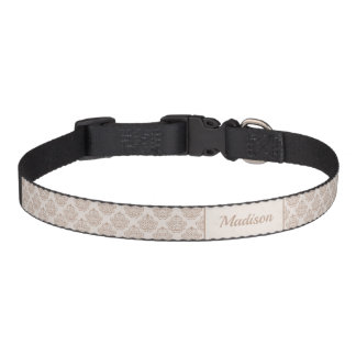 Beige Damask Pattern With Custom Pet Name Collar