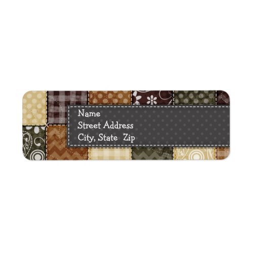 Beige Dark Brown and Olive Green Quilt look Label