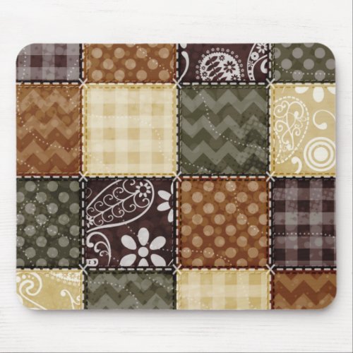 Beige Dark Brown and Olive Green Quilt look Mouse Pad