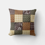 Beige, Dark Brown, And Olive Green Quilt Look Throw Pillow at Zazzle