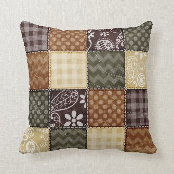Beige  Dark Brown  And Olive Green Quilt Look Throw Pillow by Baby_Shower_Boutique at Zazzle