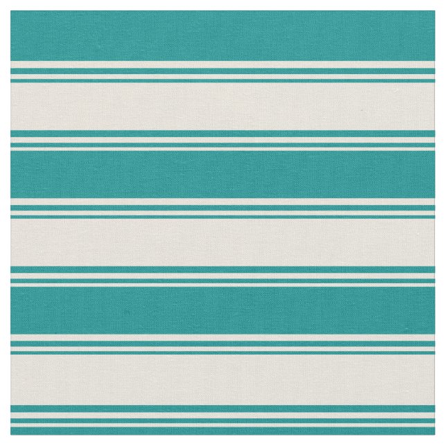 Beige & Dark Cyan Striped Pattern Fabric (Close Up)