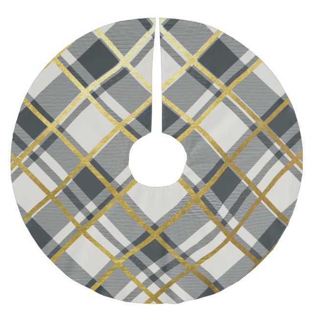 Beige & Dark Green Tartan Plaid Pattern Brushed Polyester Tree Skirt (Front)