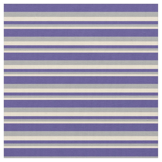 Beige, Dark Grey, and Dark Slate Blue Lines Fabric (Close Up)