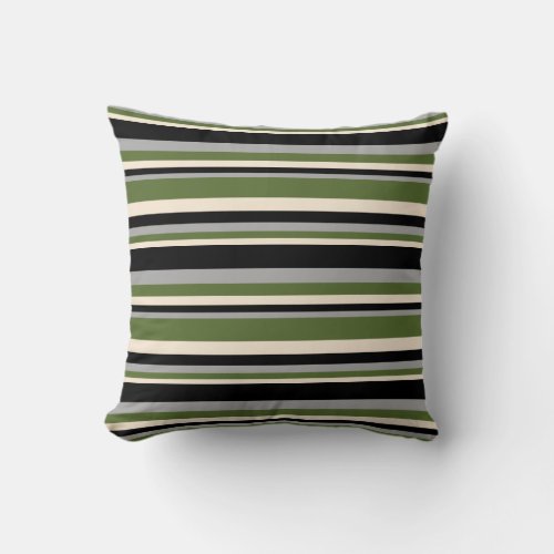 Beige Dark Olive Green Dark Gray  Black Colored Throw Pillow