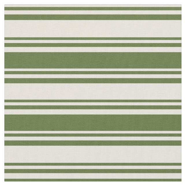 Beige & Dark Olive Green Lined/Striped Pattern Fabric (Close Up)