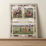 Beige & Dark Red Tartan 3 Photo Collage Christmas Poster<br><div class="desc">Introducing our family photo collage poster, a striking blend of cherished memories and timeless elegance. The beige and deep red tartan plaid background, adorned with opulent gold accents, sets the stage for your treasured moments. A refined beige overlay cradles a heartwarming collage of three family photos, capturing the essence of...</div>
