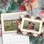 Beige & Dark Red Tartan Plaid Family Photo Calendar<br><div class="desc">Organize your year in timeless style with our beige and dark red tartan photo calendar. The front cover boasts a classic tartan plaid background in deep red and beige, adorned with opulent gold accents, setting the tone for a refined year ahead. A sophisticated beige overlay elegantly frames your cherished photo,...</div>