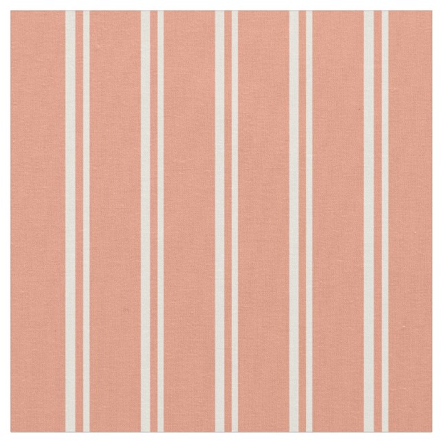 Beige & Dark Salmon Colored Lines Pattern Fabric (Close Up)