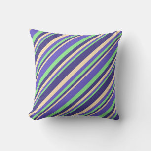 Beige, Dark Slate Blue, Light Green & Slate Blue Throw Pillow