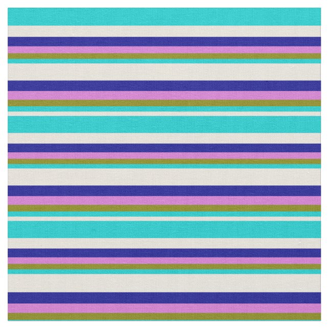Beige, Dark Turquoise, Green, Orchid & Dark Blue Fabric (Close Up)