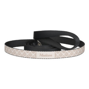 Beige Decorative Damask Pattern & Custom Pet Name Leash
