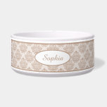Beige Decorative Damask Pattern With Custom Name<br><div class="desc">Beautiful beige brown vintage damask pattern background with a personalizable text area for the name of the pet. The font is a lovely script font in beige color.</div>