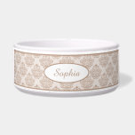 Beige Decorative Damask Pattern With Custom Name<br><div class="desc">Beautiful beige brown vintage damask pattern background with a personalizable text area for the name of the pet. The font is a lovely script font in beige color.</div>