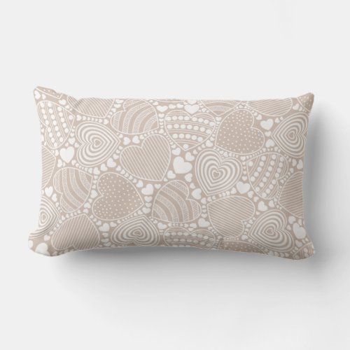 Beige Decorative Hearts Pattern Lumbar Pillow