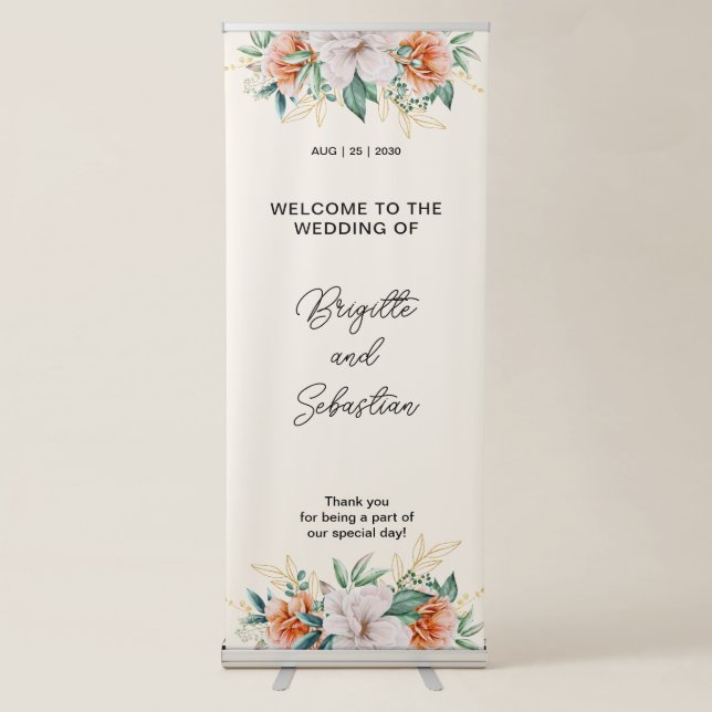 Beige Decorative Welcome To The Wedding Vertical  Retractable Banner (Front)