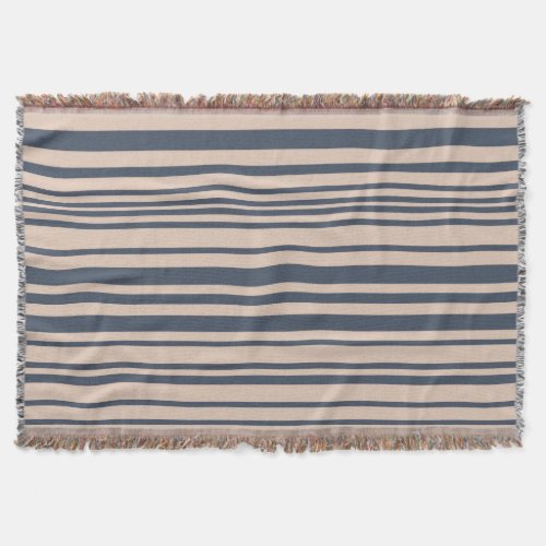BeigeDeep Blue Grey Simple Stylish Stripe Pattern Throw Blanket
