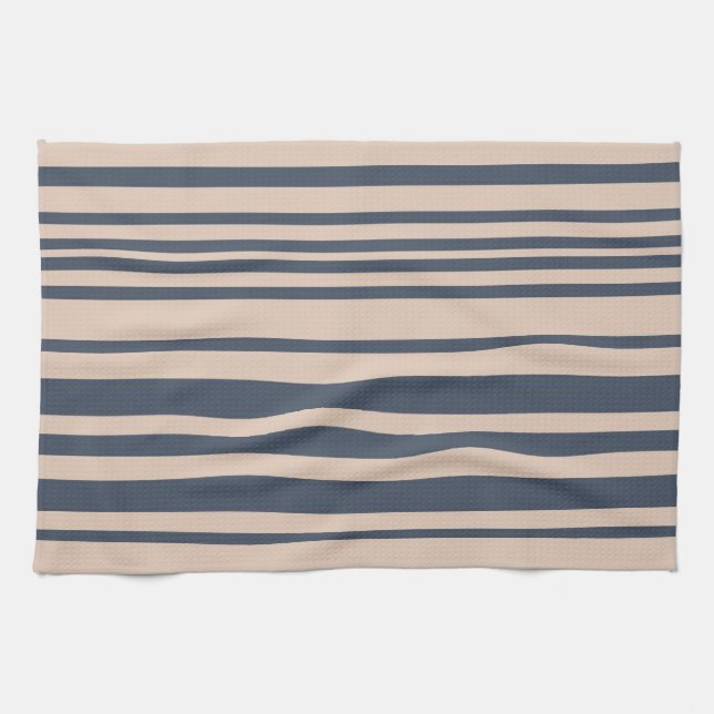 Beige/Deep Blue Grey Simple Stylish Stripe Pattern Towel (Horizontal)