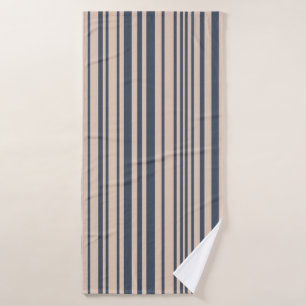 Beige/Deep Blue Simple Stylish Stripe Pattern Bath Towel