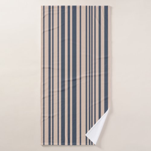 BeigeDeep Blue Simple Stylish Stripe Pattern Bath Towel