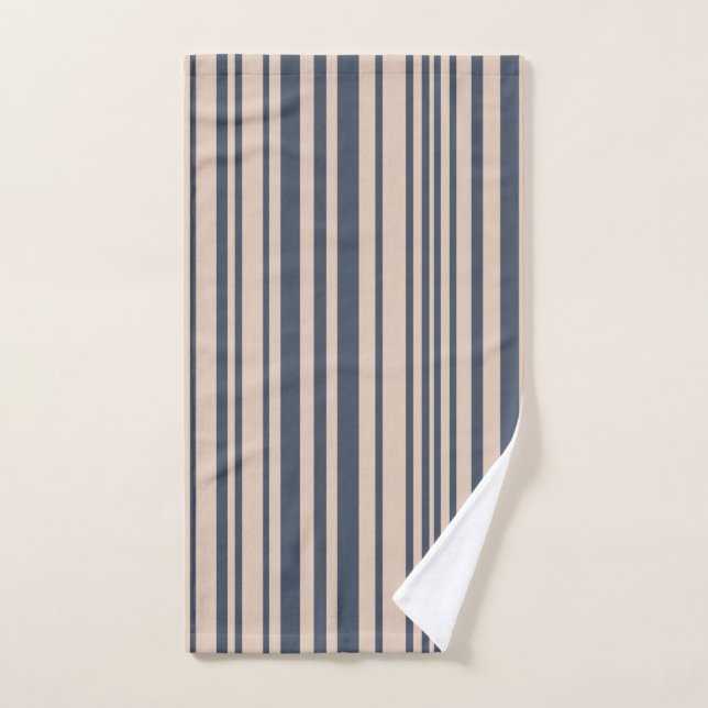 Beige/Deep Blue Simple Stylish Stripe Pattern Hand Towel (Hand Towel)