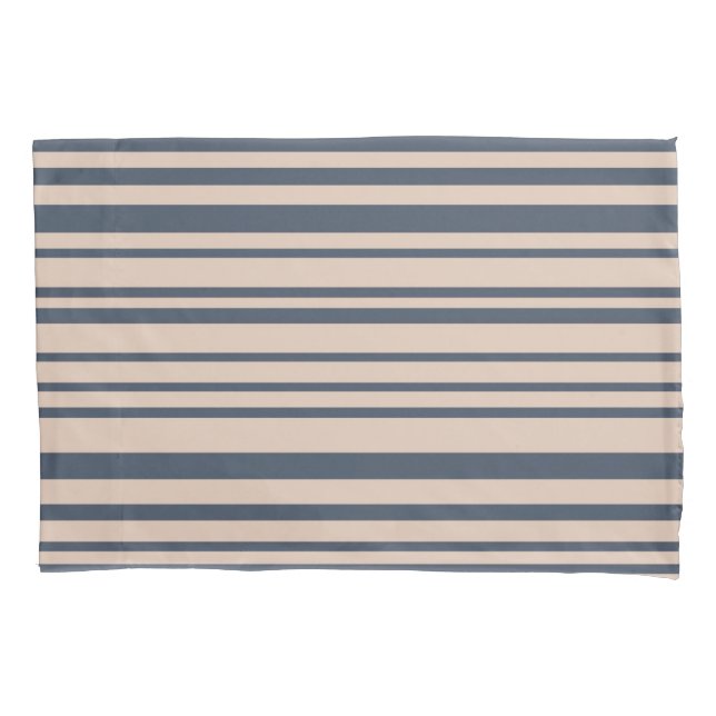Beige/Deep Blue Simple Stylish Stripe Pattern Pillow Case (Front)