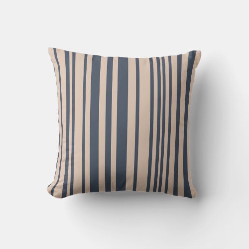 BeigeDeep Blue Simple Stylish Stripe Pattern Throw Pillow