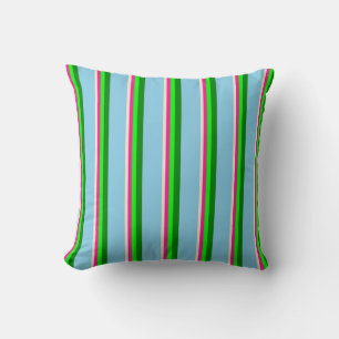 Beige, Deep Pink, Lime, Green, and Sky Blue Lines Throw Pillow