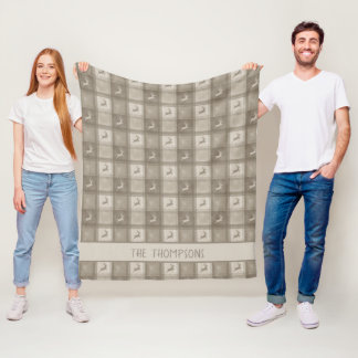 Beige Deer Plaid Custom Family Name Christmas Fleece Blanket