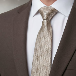 Beige Diamond Geometric Pattern Neck Tie