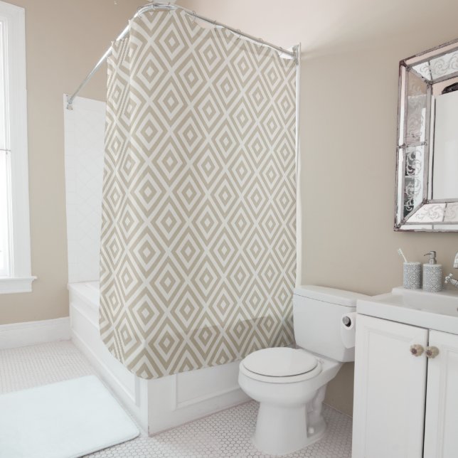 Beige Diamond | Modern Farmhouse Bathroom Shower Curtain (In Situ)