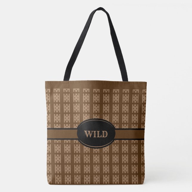 Beige Diamond Pattern on Brown Tote Bag (Front)
