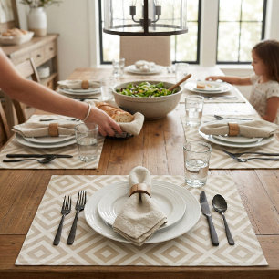 Beige Diamond Pattern Woven Cotton Placemat
