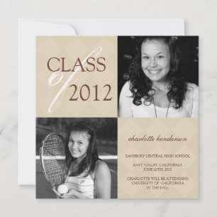 Beige diamond square photo graduation announcement