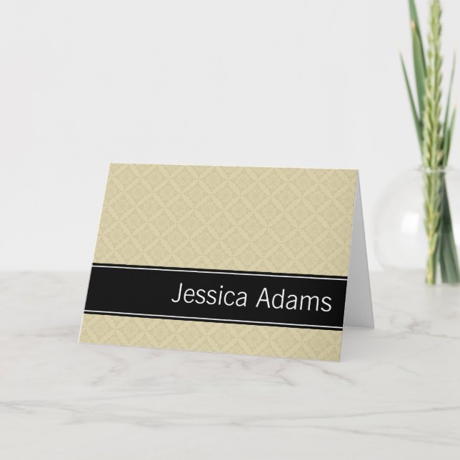 Beige Diamonds Pattern Personalized Note Card (Front)