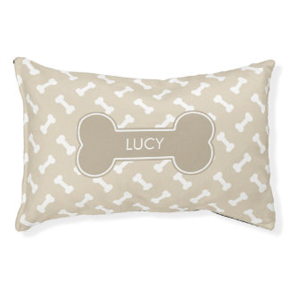 Beige Dog Bone With Pet's Own Name Pet Bed