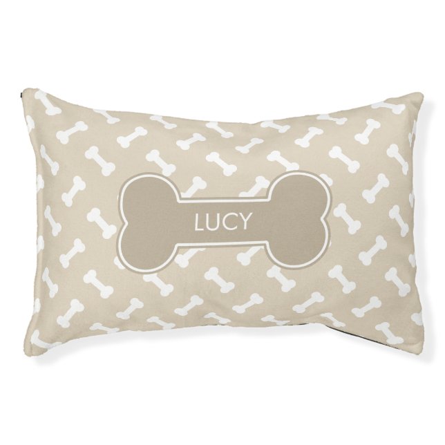 Beige Dog Bone With Pet's Own Name Pet Bed (Front)