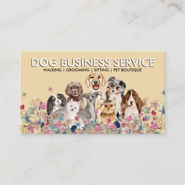 Beige Dog Grooming Walking Sitting Business Card (Front)