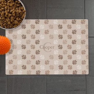 Beige Dog Paw Prints With Dog's Name And Monogram Placemat